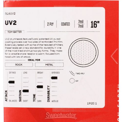  Evans UV2 Coated Drumhead - 16 inch