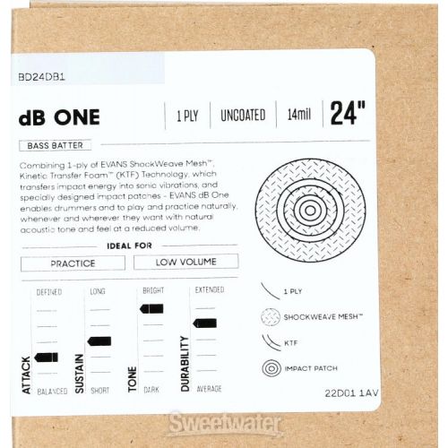  Evans dB One Low Volume Bass Drumhead - 24-inch