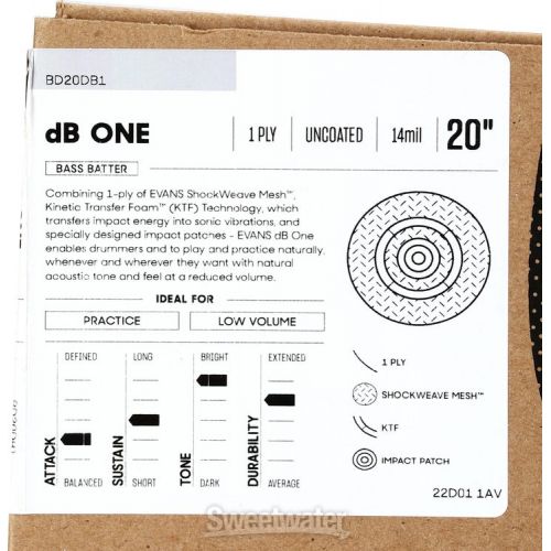  Evans dB One Low Volume Bass Drumhead - 20-inch