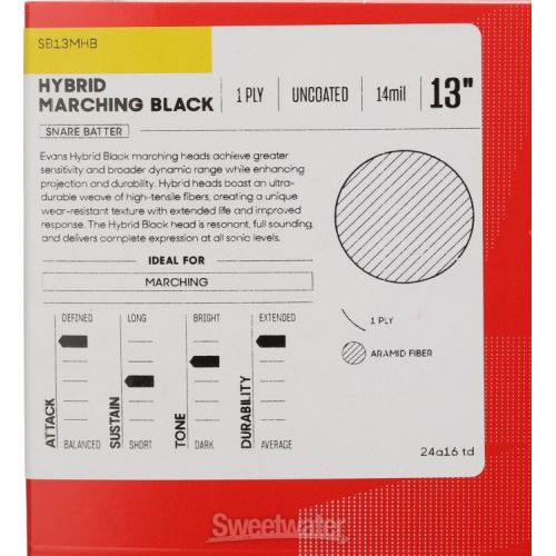  Evans Hybrid Black Marching Drumhead - 13 inch