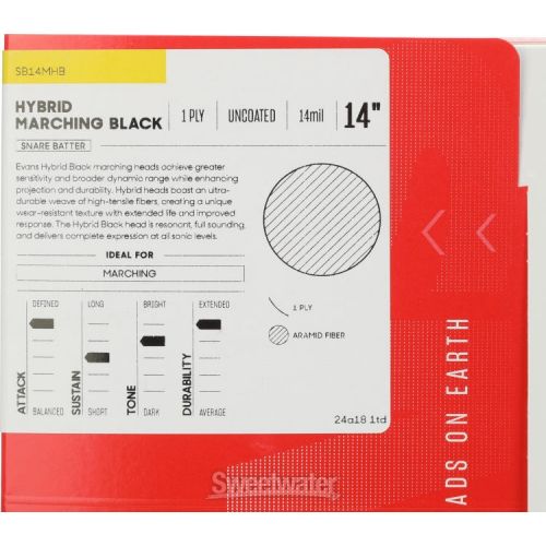  Evans Hybrid Black Marching Drumhead - 14 inch