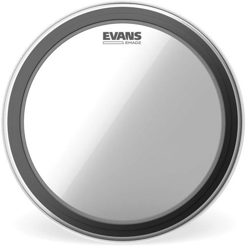  Evans EMAD2 Clear Bass Drum Head, 20”  Externally Mounted Adjustable Damping System Allows Player to Adjust Attack and Focus  2 Foam Damping Rings for Sound Options - Versatile f