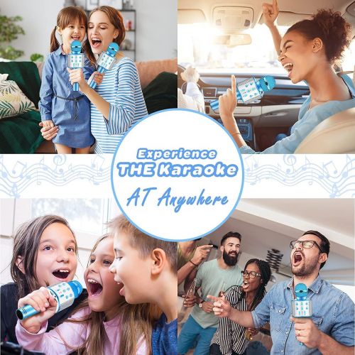  Wireless Karaoke Microphone for Kids,Evassal Kids Microphone for Birthday Gifts,Toys for 4-14 Year Old Girls Boys Blue