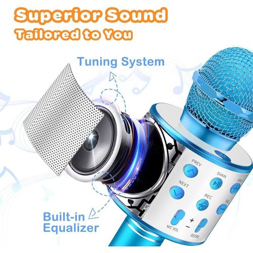  Wireless Karaoke Microphone for Kids,Evassal Kids Microphone for Birthday Gifts,Toys for 4-14 Year Old Girls Boys Blue