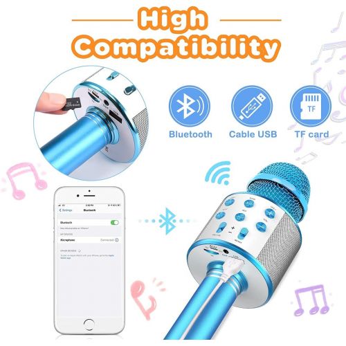  Wireless Karaoke Microphone for Kids,Evassal Kids Microphone for Birthday Gifts,Toys for 4-14 Year Old Girls Boys Blue
