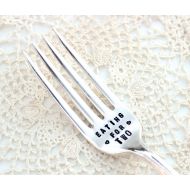 /EveOfJoy Eating for Two Fork - New Mom - Pregnancy Gift - Message Dessert Cake Dinner Spoon - Vintage Silver Plated - Handstamped - Mothers Day Gift
