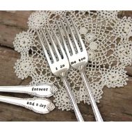 /EveOfJoy I do Me Too Forever and a Day Wedding Fork Set - Cake Dinner - Hand Stamped - Vintage Silver Plated Flatware - mr mrs