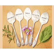 EveOfJoy Plant Garden Herb Markers Spoon - Set of FIVE - Antique Silverplate - Hand Stamped - Mothers Day - Custom - Gardener Gift - Vintage - OOAK