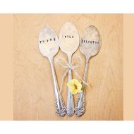EveOfJoy Plant Garden Markers - THREE Vintage Spoon Herb Markers - Antique Silver Plated - Hand Stamped - Rustic - Custom