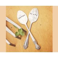 EveOfJoy Spoon Herb Markers - Set of Two 2 Labels - Garden Labels - Antique Silver Plated - Hand Stamped - Folk Art - Custom - Vintage - Fun - Art