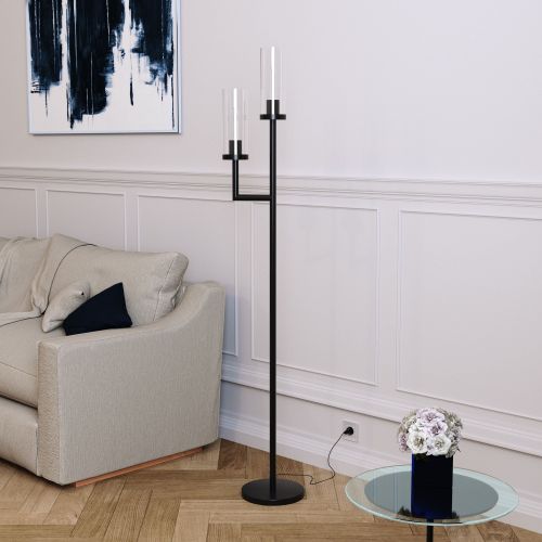  Hudson&Canal Basso Metal LED Floor Lamp with Double Glass Torchiere