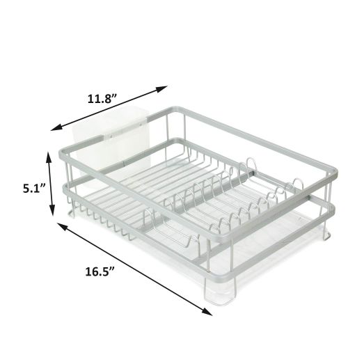  Evelyne GMT-10408 Kitchen Aluminum Wire Frame Dish Drying Counter Top Rack with Utensils Holder Drain Tray