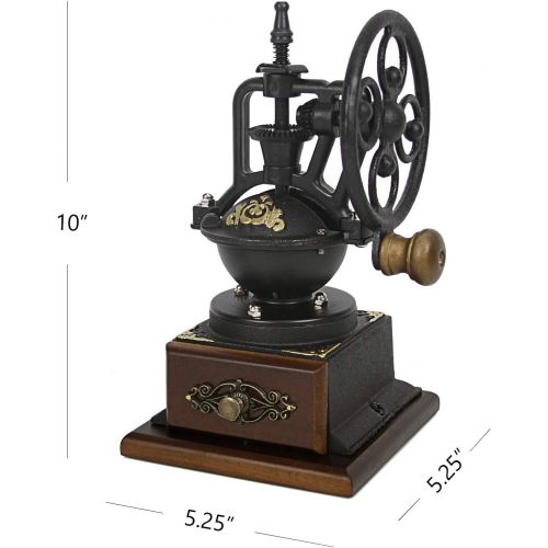  [아마존베스트]Evelyne GMT-10012 Burr Manual Coffee Grinder Coffee Bean Mill Vintage Antique Style Windmill Wheel Hand Crank Wooden Drawer