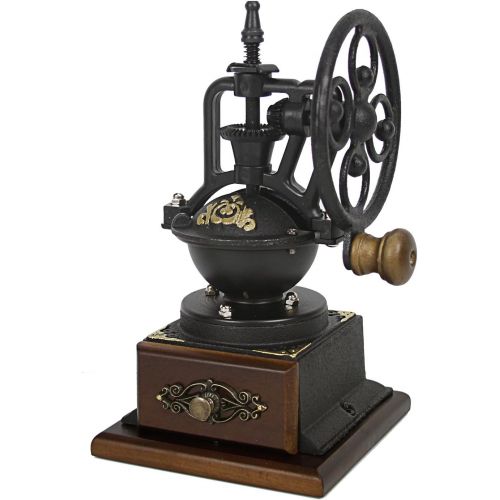  [아마존베스트]Evelyne GMT-10012 Burr Manual Coffee Grinder Coffee Bean Mill Vintage Antique Style Windmill Wheel Hand Crank Wooden Drawer