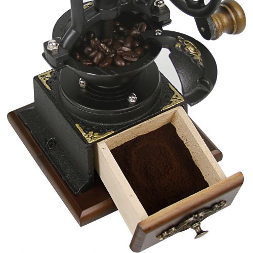  [아마존베스트]Evelyne GMT-10012 Burr Manual Coffee Grinder Coffee Bean Mill Vintage Antique Style Windmill Wheel Hand Crank Wooden Drawer