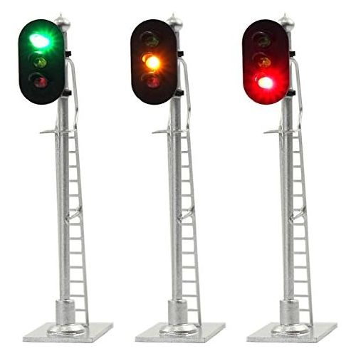  [아마존베스트]JTD873GYR 3PCS Model Railroad Train Signals 3-Lights Block Signal HO Scale 12V Green-Yellow-Red Traffic Lights for Train Layout New