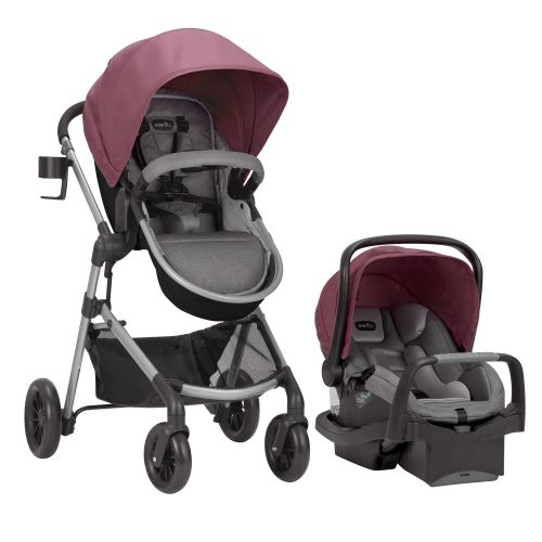 이븐플로 Evenflo Pivot Modular Travel System w/Safemax Infant Car Seat, Dusty Rose