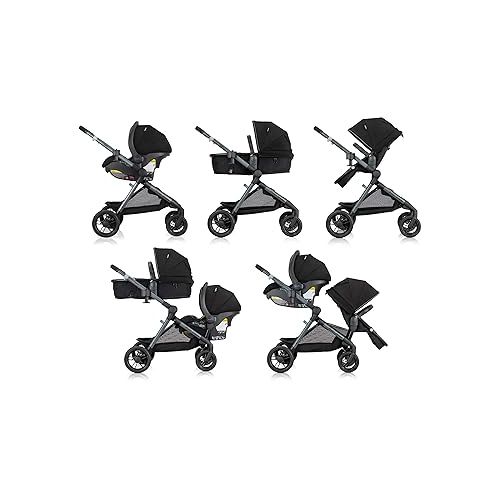 이븐플로 Evenflo Pivot Xpand Modular Travel System with LiteMax Infant Car Seat with Anti-Rebound Bar (Ayrshire Black)