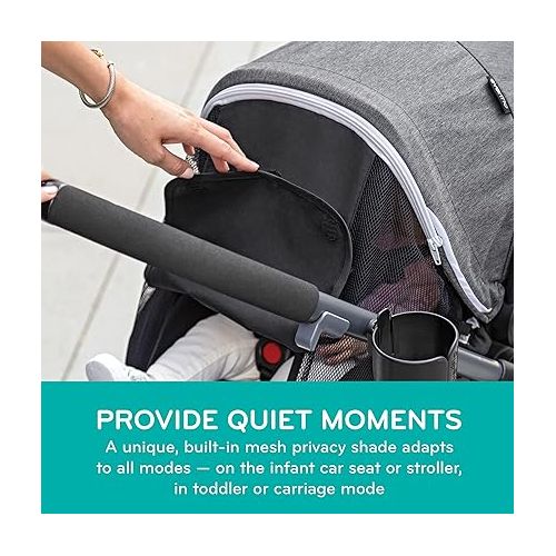 이븐플로 Evenflo Pivot Vizor Modular Reversible Stroller Travel System with LiteMax Infant Car Seat, Available in 6 Modes, Chasse Black