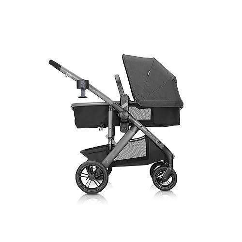 이븐플로 Evenflo Pivot Suite Travel System with LiteMax Infant Car Seat with Anti-Rebound Bar Devon Gray