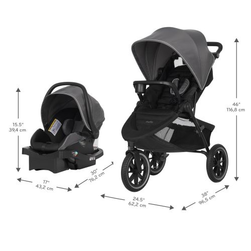 이븐플로 [아마존베스트]Evenflo Folio3 Stroll & Jog Travel System w/LiteMax 35 Infant Car Seat, Crossover Versatility, Ultra-Compact, Self-Standing Folding Design, 12” Air-Filled Tires, Front Wheel Swivel