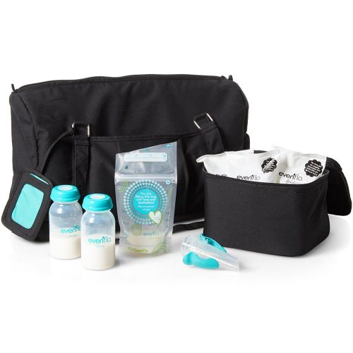 이븐플로 [아마존베스트]Evenflo Feeding Black Pumping Accessories Tote for Breastfeeding - with Milk Collection Bottles, Bags and Breast Pump Adapters