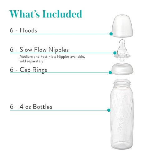 이븐플로 Evenflo Feeding Glass Premium Proflo Vented Plus Bottles for Baby, Infant and Newborn - Helps Reduce Colic - Clear, 8 Ounce (Pack of 6)