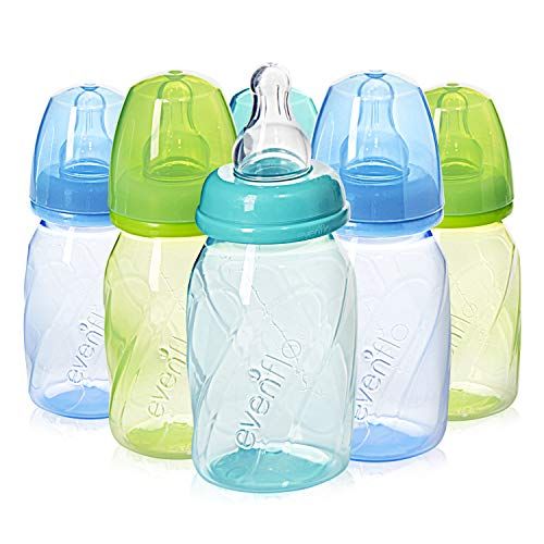 이븐플로 Evenflo Feeding Premium Proflo Vented Plus Polypropylene Baby, Newborn and Infant Bottles - Helps Reduce Colic - Teal/Green/Blue, 4 Ounce (Pack of 6)