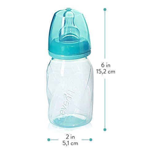 이븐플로 Evenflo Feeding Premium Proflo Vented Plus Polypropylene Baby, Newborn and Infant Bottles - Helps Reduce Colic - Teal/Green/Blue, 4 Ounce (Pack of 6)