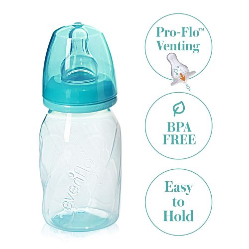 이븐플로 Evenflo Feeding Premium Proflo Vented Plus Polypropylene Baby, Newborn and Infant Bottles - Helps Reduce Colic - Teal/Green/Blue, 4 Ounce (Pack of 6)