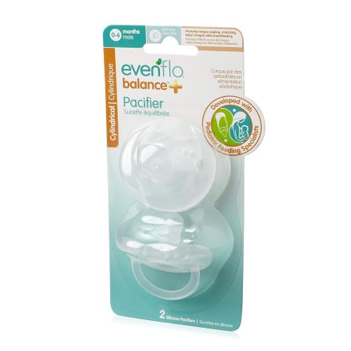 이븐플로 Evenflo Feeding Balance Plus Stage 1 Cylindrical Baby, Newborn and Infant Pacifier - Developed with Pediatric Feeding Specialists - 0 to 6 Months (Pack of 2)