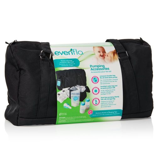 이븐플로 Evenflo Feeding Black Pumping Accessories Tote for Breastfeeding - with Milk Collection Bottles, Bags and Breast Pump Adapters