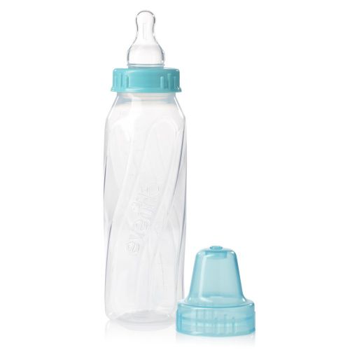 이븐플로 Evenflo Feeding Classic Clear Plastic Standard Neck Bottles for Baby, Infant and Newborn - Teal/Green/Blue, 8 Ounce (Pack of 12)