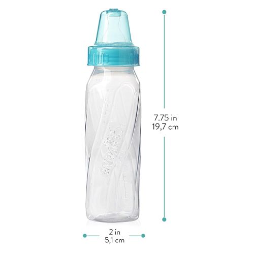 이븐플로 Evenflo Feeding Classic Clear Plastic Standard Neck Bottles for Baby, Infant and Newborn - Teal/Green/Blue, 8 Ounce (Pack of 12)