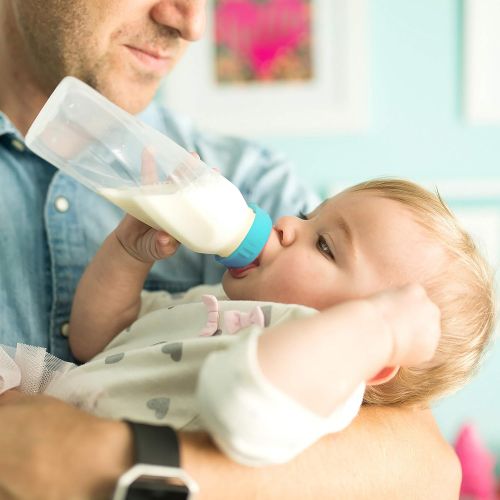 이븐플로 Evenflo Feeding Classic Clear Plastic Standard Neck Bottles for Baby, Infant and Newborn - Teal/Green/Blue, 8 Ounce (Pack of 12)
