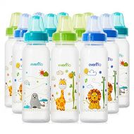 Evenflo Feeding Zoo Friends Polypropylene Bottles for Baby, Infant and Newborn - Blue/Green/Orange, 8 Ounce (Pack of 12)