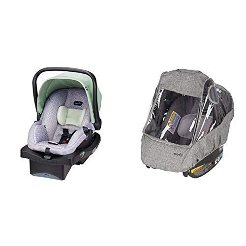 이븐플로 Evenflo LiteMax 35 Infant Car Seat with Infant Car Seat Weather Shield and Rain Cover, Grey Melange