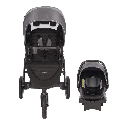 이븐플로 [아마존베스트]Evenflo Folio3 Stroll & Jog Travel System w/LiteMax 35 Infant Car Seat, Crossover Versatility, Ultra-Compact, Self-Standing Folding Design, 12” Air-Filled Tires, Front Wheel Swivel