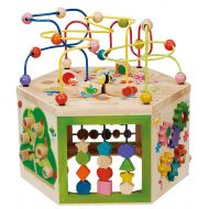 EverEarth Garden Activity Cube. Wood Shape & Color Sorter, Bead Maze & Counting Baby Toy