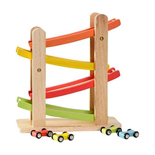  Jr. Ramp Racer. Race Track for Toddlers and 4 Wood Cars, Race Car Ramp Set