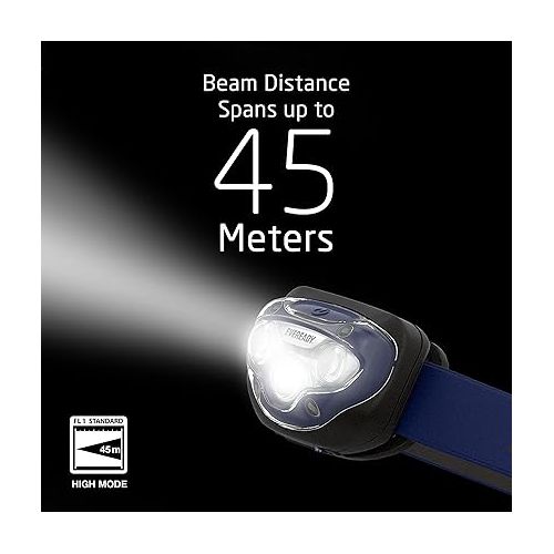  Eveready LED Headlamps (2-Pack), Bright and Durable Head Lights for Running, Camping, Fishing, Emergency (Batteries Included),Navy Blue (2-Pack),Adjustable
