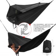 Everest active gear Everest Double Camping Hammock with Mosquito Net Bug-Free Camping, Hiking, Backpacking & Survival Outdoor Hammock Tent Reversible, Integrated, Lightweight, Ripstop Nylon Black/Blac