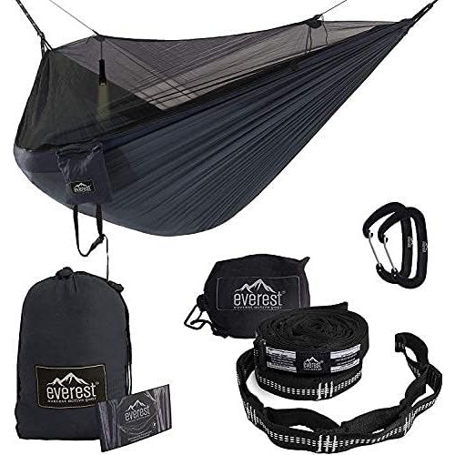  Everest active gear Everest Double Camping Hammock with Mosquito Net Bug-Free Camping, Hiking, Backpacking & Survival Outdoor Hammock Tent Reversible, Integrated, Lightweight, Ripstop Nylon Black/Blac