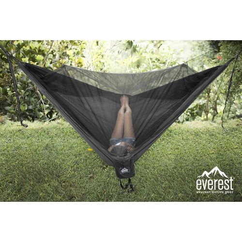  Everest active gear Everest Double Camping Hammock with Mosquito Net Bug-Free Camping, Hiking, Backpacking & Survival Outdoor Hammock Tent Reversible, Integrated, Lightweight, Ripstop Nylon Black/Blac