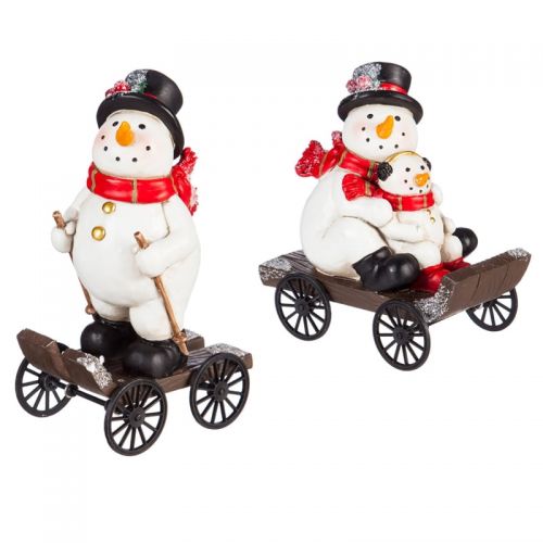  Evergreen Polystone Snowman on Sled, 2 ASST