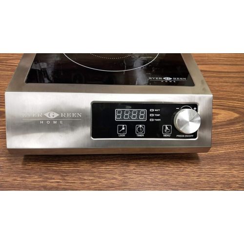  Evergreen Home ProfessionalCommercial Portable Induction Cooker Cooktop Countertop Burner 1800W(120V) with Digital Temperature Display and Stainless Steel Housing with Double Cool