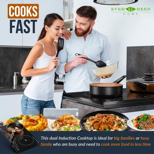  Evergreen Home 1800W Double Digital Induction Cooktop | Portable Countertop Burner-Easy To Clean