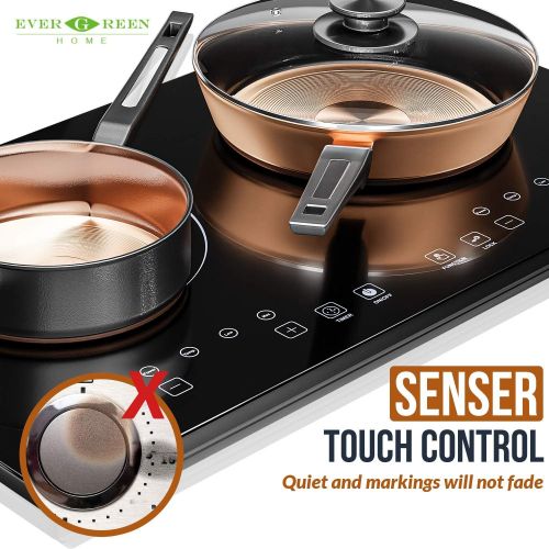  Evergreen Home 1800W Double Digital Induction Cooktop | Portable Countertop Burner-Easy To Clean