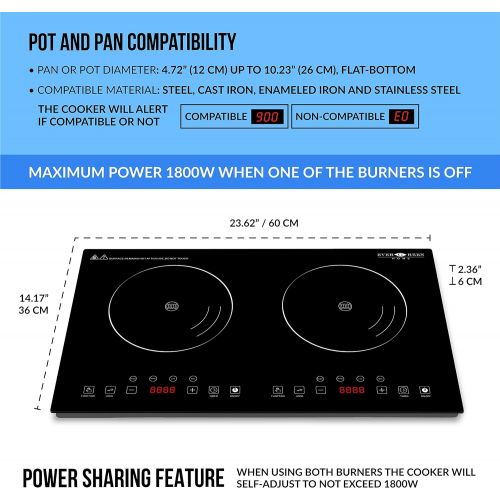  Evergreen Home 1800W Double Digital Induction Cooktop | Portable Countertop Burner-Easy To Clean