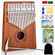 Everjoys Kalimba Thumb Piano 17 Keys, Professional Musical Instrument Finger Piano Marimbas with Portable Soft Cloth Bag, Fast to Learn Songbook, Tuning Hammer, All in One Kit (Mahogany)